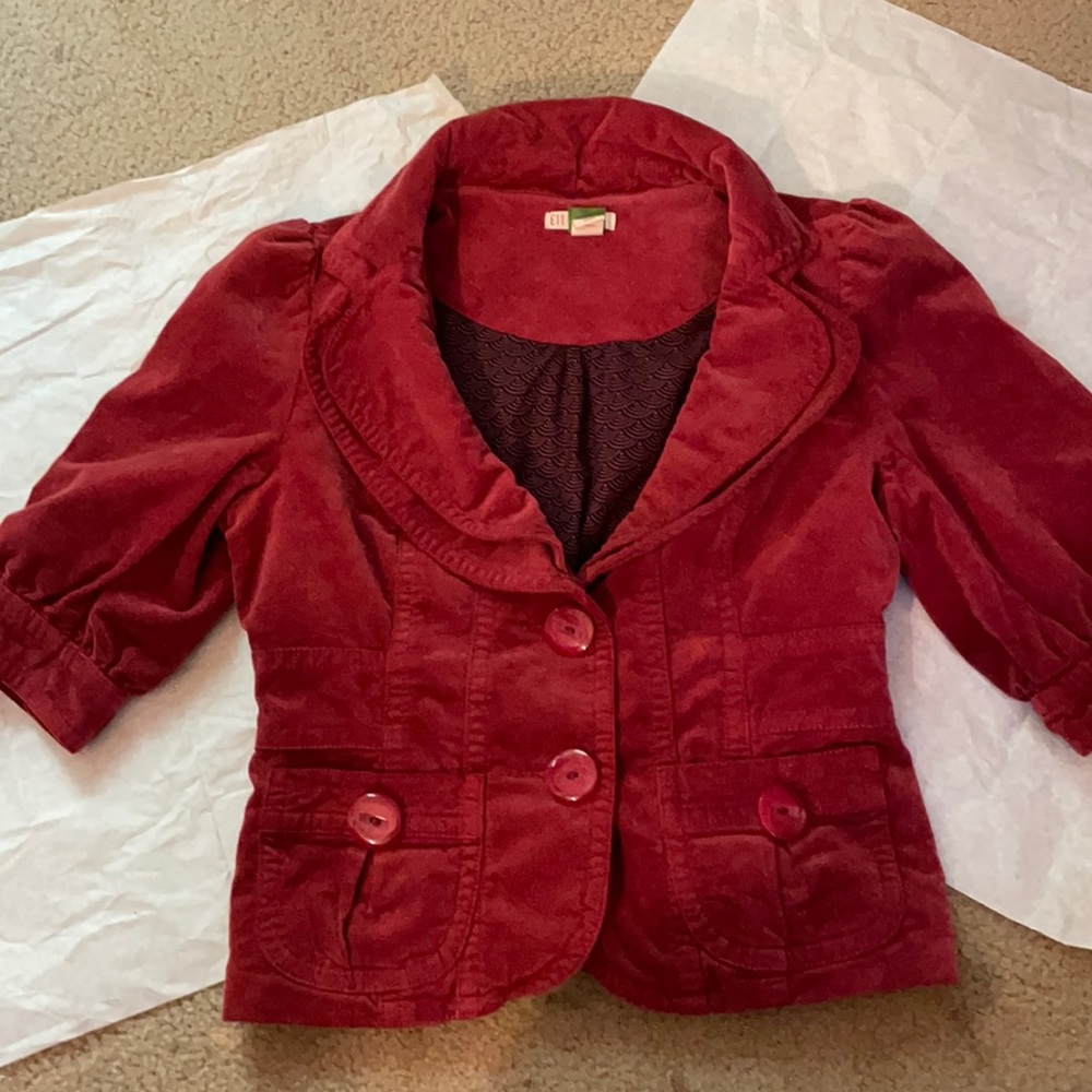 Anthropologie Ett Twa Velvet Blazer 3/4 Sleeves